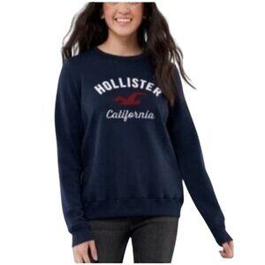 Hollister Womens Y2K Sweatshirt Size XS Logo Crewneck Graphic Spell Out Navy